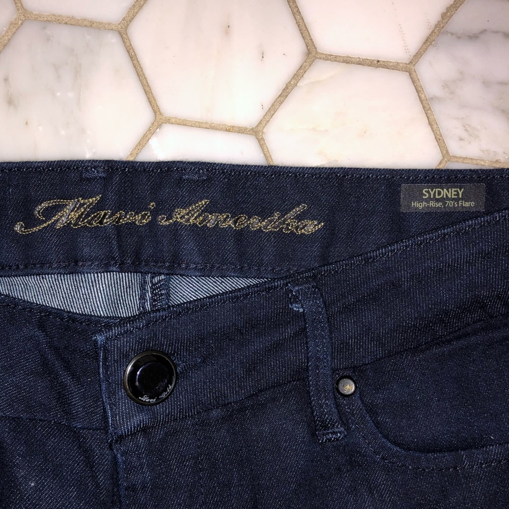 MAVI brand HIGH RISE 70s flare dark wash jeans